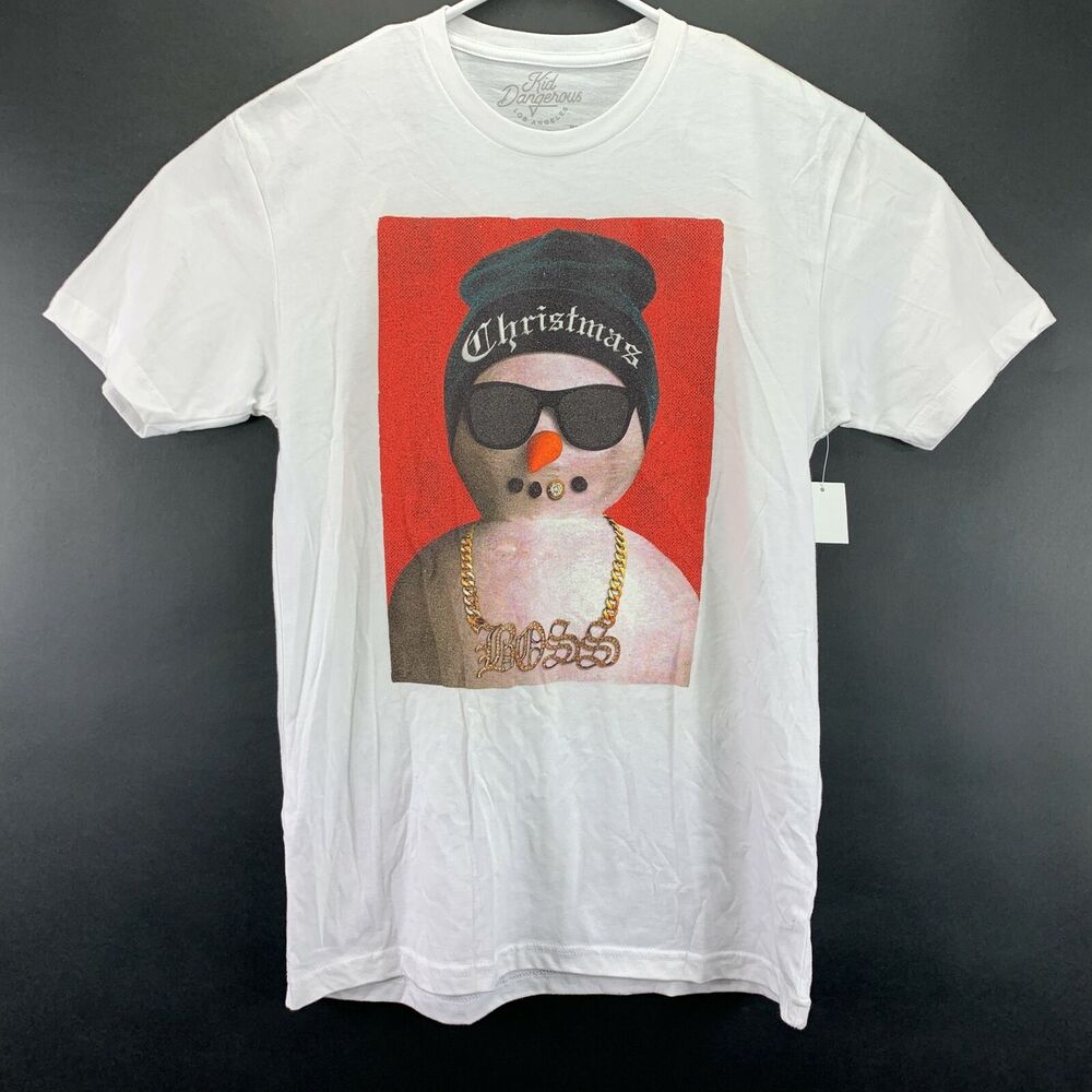 Kid Dangerous Mens Stay Frosty Christmas Graphic T-Shirt White M